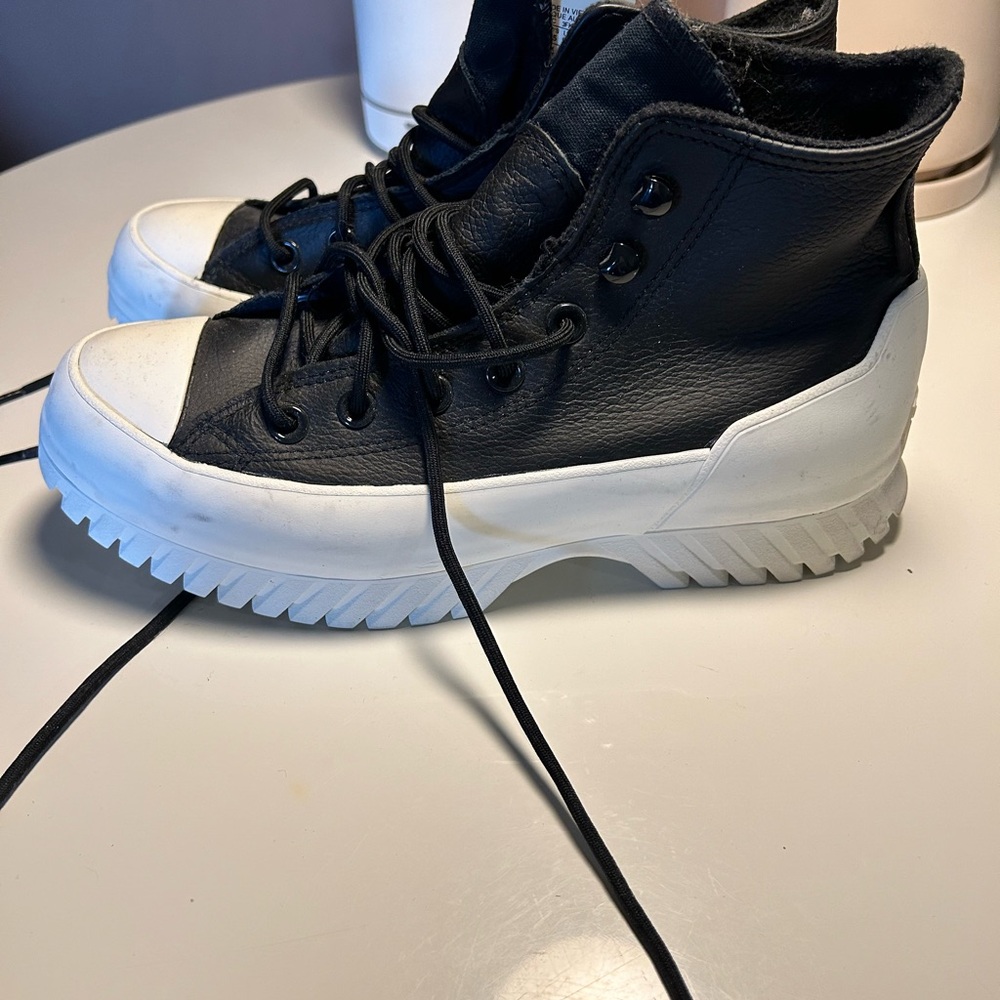 Converse black and cream lug heel boot